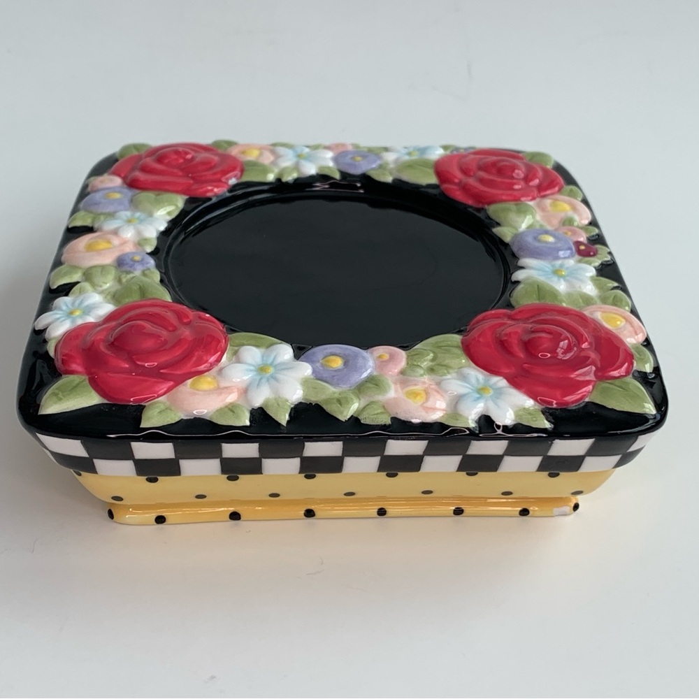Mary Engelbreit Floral Saucer Coaster Vintage Y2k 2000 Black and Red Ceramic - Picture 2 of 11